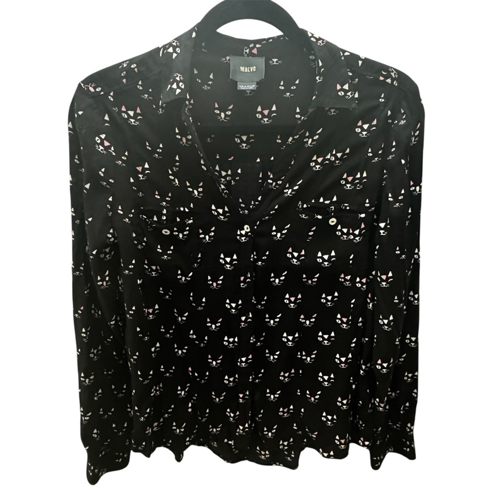 Maeve by Antropology Black Cat Print Blouse - Picture 3 of 11